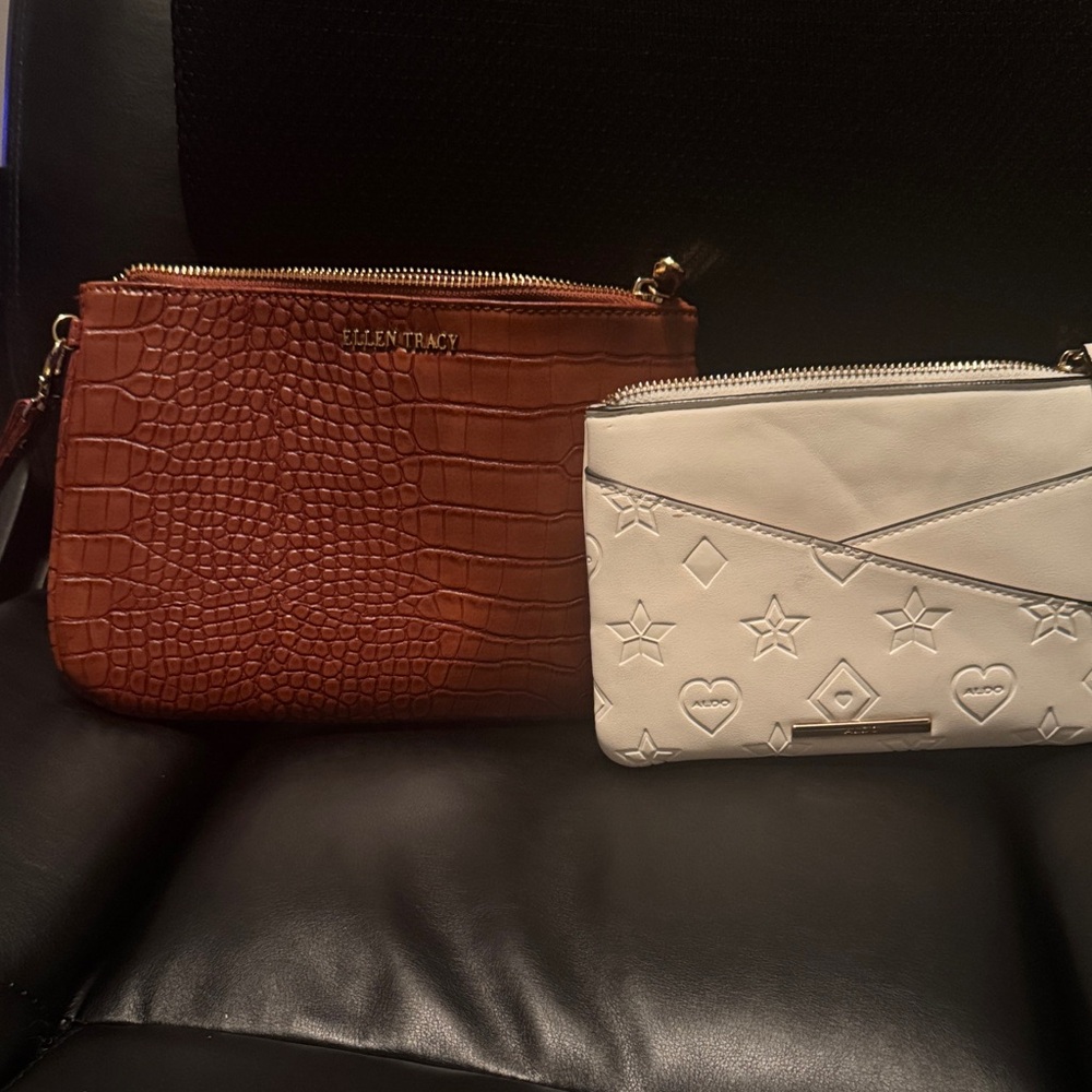 Ellen Tracy Brown Crocodile and White Embossed Clutch Set